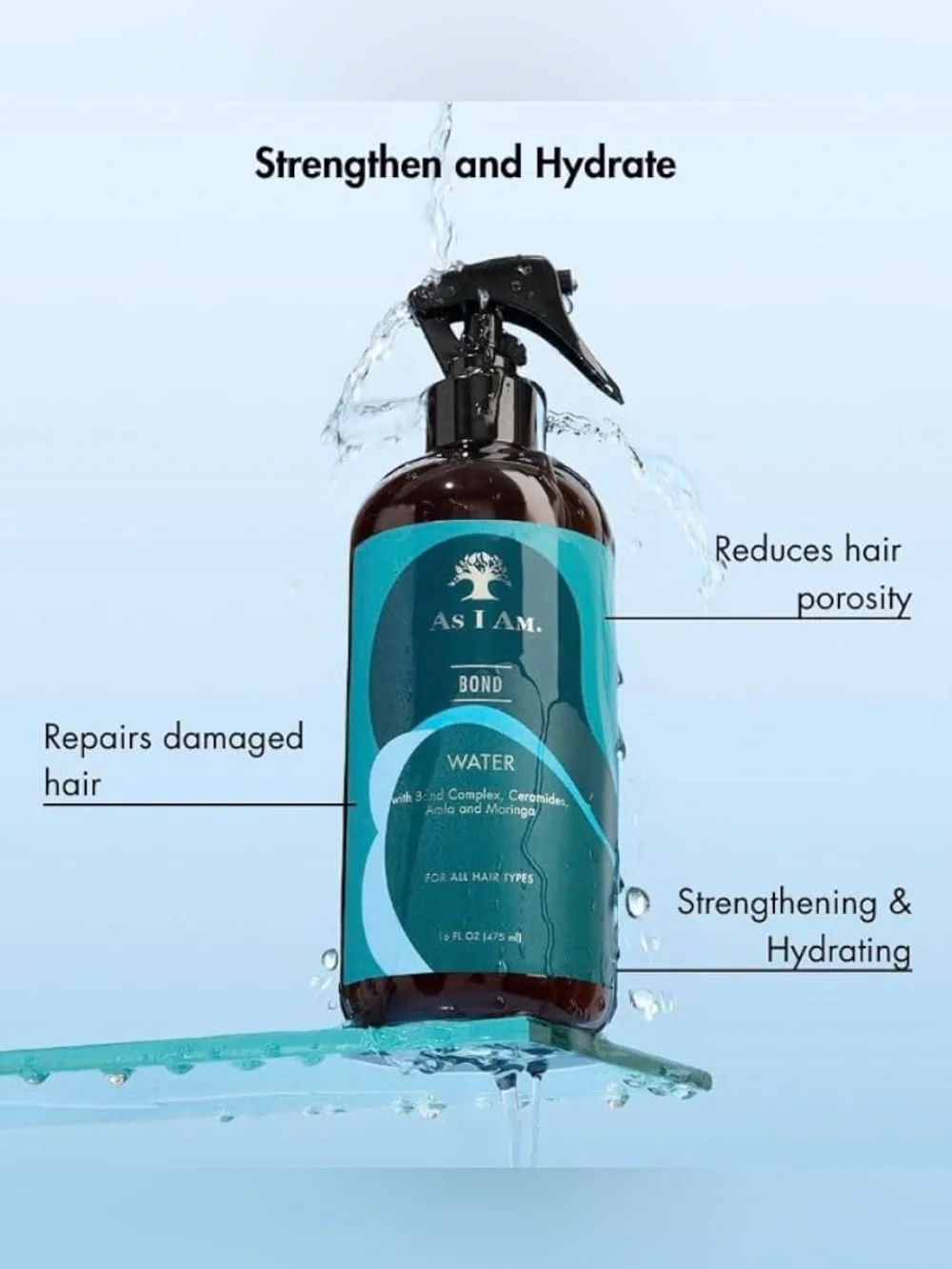 As I Am Bond Water ~ Ceramides, Amla, Moringa Hair Repair Treatment 16 fl oz
